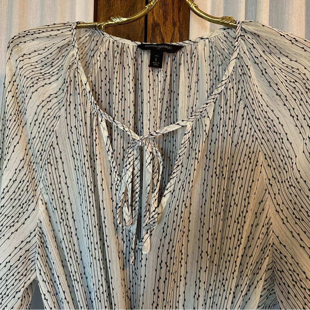 Banana Republic White Black Dot Sheer Chiffon Boho Midi Dress - Picture 5 of 14